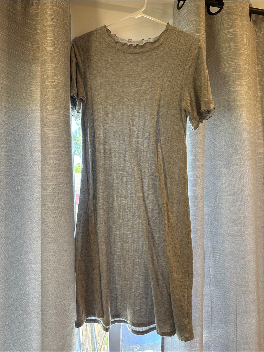 Women’s Short Sleeve Gray Ribbed Knit Dress Maternity and Post-Bump Friendly